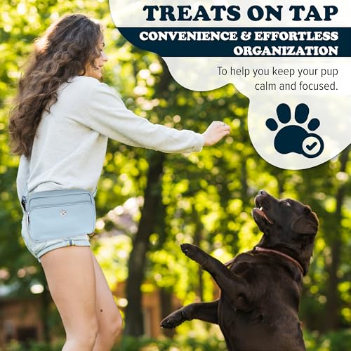 Puppington 3-in-1 Crossbody Dog Walking Bag & Treat Pouch with Matching Planet Safe Poop Bags & Built-In Dispenser - Dog Mom Gift for Puppy Training with Zippered Pockets (Ice Blue) - color: Ice Blue