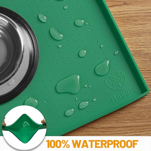 Hubulk Dog Feeding Mat,100% Waterproof Food Grade Silicone Pet Food and Water Bowl Placemat,Dishwasher, High Raised Edge to Prevent Spills,Nonslip Tray to Stop Messes on Floor（28"x18"x0.8",Hunter ） - color: Hunter green, size: 28"l X 18"w