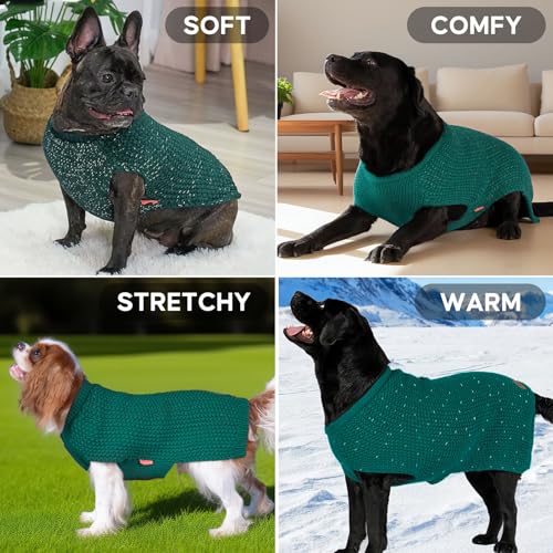 KYEESE Dog Sweater with Leash Hole Warm Pullover with Reflective Yarn for Small and Medium Dogs Male Soft Knit Pullover Boy Dog Coats Cozy Lightweight Thick Sweater,Green,Medium - color: 3# Green, size: M (24-30lbs)