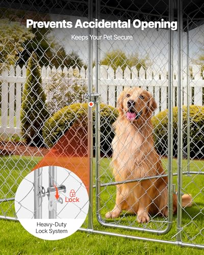 VEVOR Outdoor Dog Kennel, 9.84 x 9.84 x 7.05 ft Large Dog Kennel with Secure Lock, Outside Dogs Enclosures with UV-Resistant & Waterproof Roof Cover, Heavy Duty Pet Crate Cage Run for Large Dogs - size: 118.1"L x 118.1"W x 84.6"H
