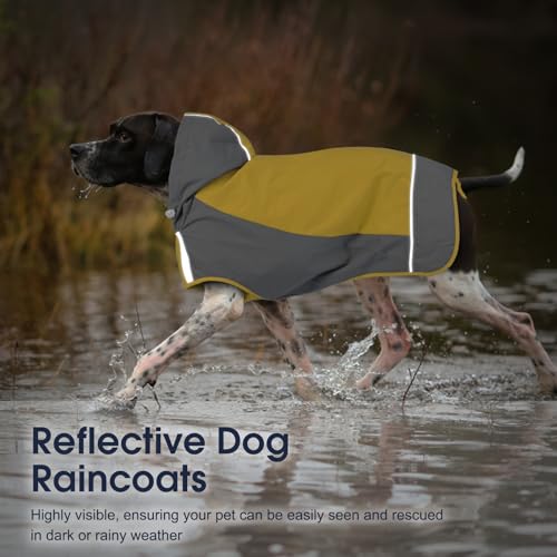 IECOii Large Dog Raincoat Waterproof,Hooded Rain Jacket Keep Dog Dry in Wet Weather,Reflective Rain Poncho Clothes with Convenient Leash Hole/Adjustable Magic Sticker/Easy On and Off/,Yellow,Large - color: Yellow, size: Large
