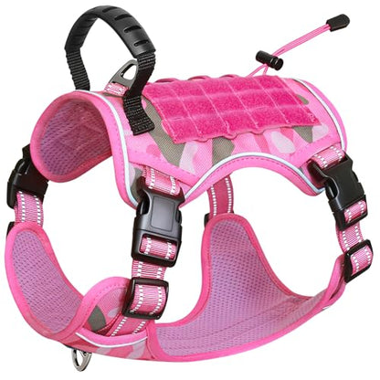 Hotsky Tactical Dog Harness No Pull，Adjustable Service Dog Vest Reflective Military Pet Harness with Control Handle Molle Loop Panels for Training Walking Running(Pink Camo, M) - color: Pink Camo, size: M( Neck: 18''-23.5",Chest: 20"-27")