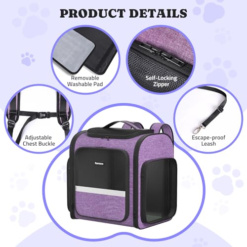 Pawtners Dog Carrier Backpacks Large Cat Backpack with Anti-Scratch Mesh, Foldable Designed Pet Backpack Carrier for Kitten Small Dogs & Large Cats Up to 18 Lbs, Dog Carrier for Travel Outdoor - color: Purple