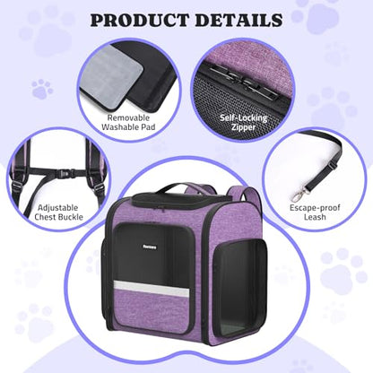 Pawtners Dog Carrier Backpacks Large Cat Backpack with Anti-Scratch Mesh, Foldable Designed Pet Backpack Carrier for Kitten Small Dogs & Large Cats Up to 18 Lbs, Dog Carrier for Travel Outdoor - color: Purple