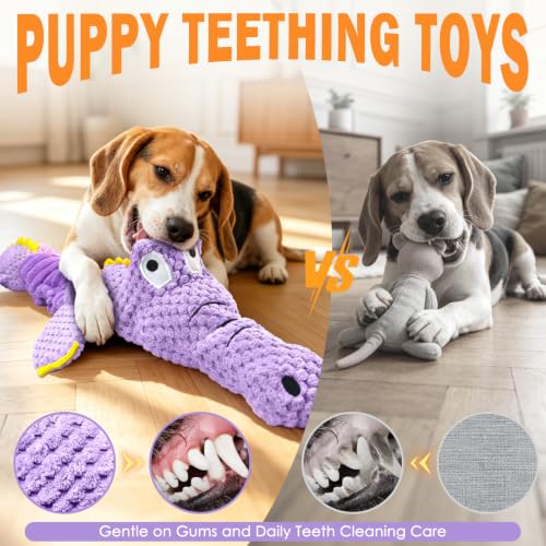WOWBALA Squeaky Dog Toys for Puppy to Medium Breeds | Interactive Tug of War Dog Toys with Crinkle Paper, Plush Chew Puppy Toys to Keep Them Busy, Training Reward Gift for Dogs - color: Light Purple