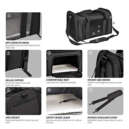 Henkelion Large Soft Sided Cat and Pet Carrier for Cats and Puppies up to 25Lbs - Collapsible, Waterproof Travel Carrier - Black - color: Black, size: 20.0"L x 13.0"W x 13.0"H