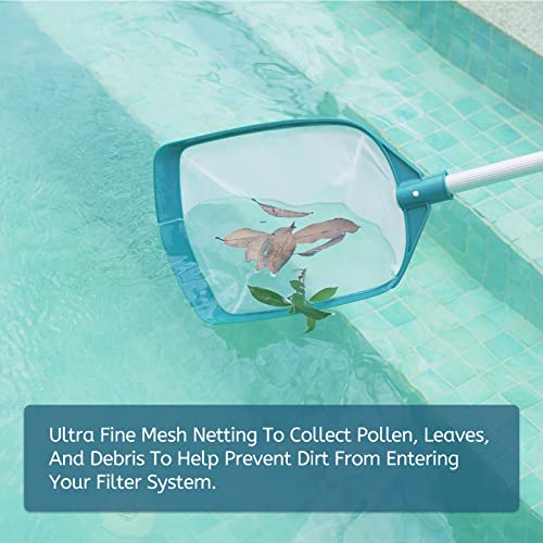 POOLWHALE Upgrades Swimming Pool Leaf Net Skimmer Rake with Adjustable Aluminum Pole and Nylon Medium Fine Mesh for Cleaning Swimming Pools, Hot Tubs, Spas and Fountains - size: Pool Skimmer with Pole