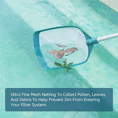 POOLWHALE Upgrades Swimming Pool Leaf Net Skimmer Rake with Adjustable Aluminum Pole and Nylon Medium Fine Mesh for Cleaning Swimming Pools, Hot Tubs, Spas and Fountains - size: Pool Skimmer with Pole