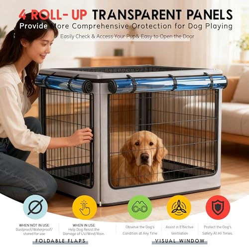 Dog Crate Cover, Heavy Duty Waterproof Abrasion-Resistant and Scratch-Resistant Knife-Scraped Fabric with Breathable Mesh & Detachable Sunshade, Dog Cage Cover Universal Fit for Wire Crates (42-Inch) - size: 42.0"L x 42.0"W x 42.0"H