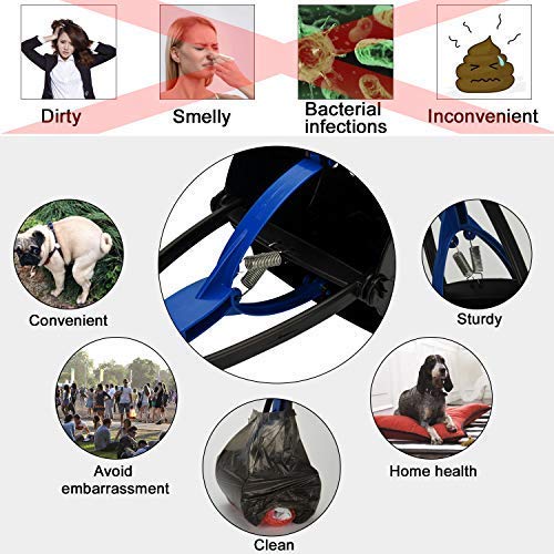 Pooper Scooper Long Handle Top Paw Jaws Poop Scoop Dog Sanitary Waste Pickup Removal for Small,Medium, Large, XL Pets Waste Bag Holder Feces Remover Portable Heavy Duty Disposer with Bags