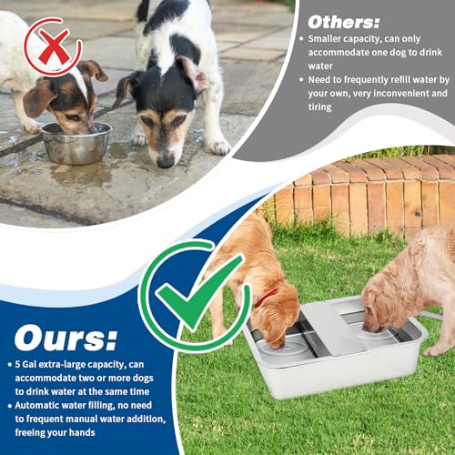 BWOGUE 5 Gal Automatic Dog Water Dispenser for Large Dogs Stainless Steel Outdoor Water Bowl Large Breed Self Filling Dog Waterer Feeder for Dogs Cat Chicken Livestock - size: 5 Gal