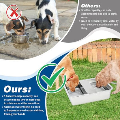 BWOGUE 5 Gal Automatic Dog Water Dispenser for Large Dogs Stainless Steel Outdoor Water Bowl Large Breed Self Filling Dog Waterer Feeder for Dogs Cat Chicken Livestock - size: 5 Gal