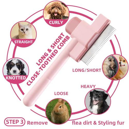 Pet Grooming Kit - 7 PCS Deshedding Brush Set with Slicker, Undercoat Rake, Bath Brush & Nail Clipper for Short & Long Haired Dogs, Cats (Pink) - color: A-Pink