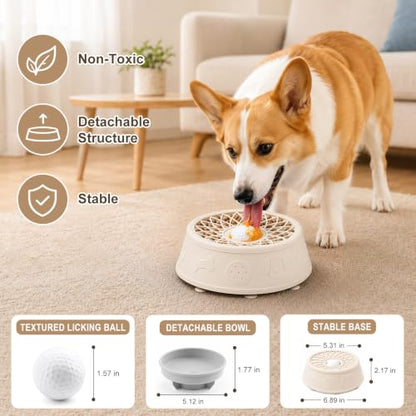 Dog Lick Bowl, Slow Feeder Dog Bowls for Liquid Treats, Food-Grade Silicone Anti-Slip Dog Licking Toy, Bone Broth and Yogurt Puzzle Feeder for Large Medium Puppy Pet & Cats Helps Protect the Stomach - color: Cream Beige