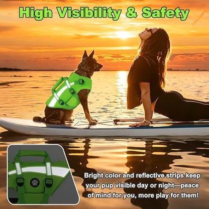 Dogcheer Harness Dog Life Vest with Grab Handle and Reflective Trim, Adjustable Puppy Flotation Jacket with Zipper for Swimming, Boating, Pool and Beach Safety - Green, XS - color: Green, size: X-small