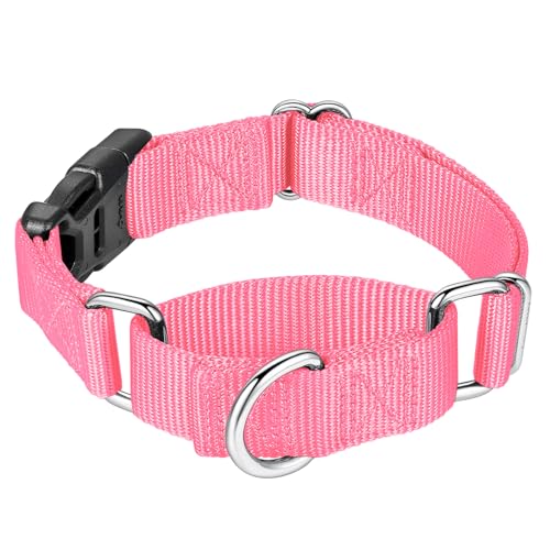Mikivery Martingale Collar for Dogs Nylon Dog Collar with Quick Release Buckle Adjustable Training No Slip Dog Collars (Large, Baby Pink) - color: Baby Pink, size: Large