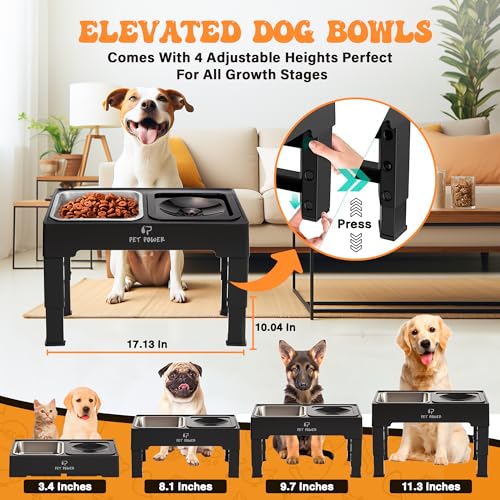 Elevated Dog Bowls, Raised Dog Bowl Stand with 4 Adjustable Heights, Stainless Steel Food Bowl & No-Spill Water Bowl – Dog Bowls Elevated for Small, Medium & Large Dogs - color: No-Spill Water Bowl & Stainless Steel Bowl Black