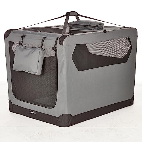 Amazon Basics Portable Foldable Soft Pet Dog Crate Carrier Kennel with Mesh Windows, Ventilation, Pockets for Large Dogs, 42 x 31 x 31 inches, Grey - color: GREY, size: 42.0"L x 31.0"W x 31.0"H