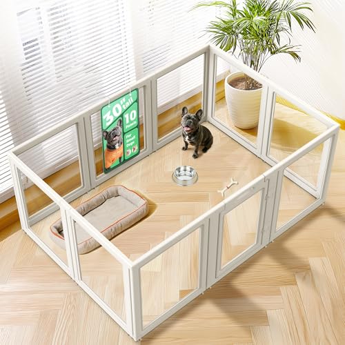 FXW AuraSpace Acrylic Indoor Dog Playpen for Small and Medium Dogs, 30 Inch, 10 Panels, White - color: White, size: 30"H