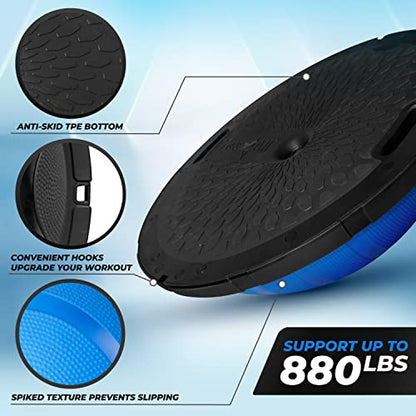 Yes4All Combo Half Ball Balance Trainer Balance, Massager Roller for Yoga, Pilates, Stretches - color: A2. Blue/Black with Hook