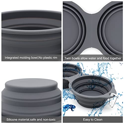SLSON Collapsible Dog Bowls,Integrated Molding Dog Double Bowl No Plastic Rim 2 in 1 Foldable Pet Food & Water Bowl Cat Feeder Dish for Walking,Hiking,Camping (Dark Grey) - color: Dark Grey
