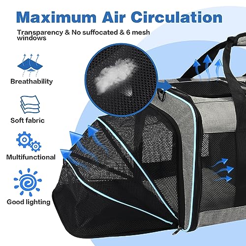 Portable 2-in-1 Pet Carrier,Double Compartment Cat & Dog Carrier for 2 Cats,Expandable Medium Dogs Large Cat Carrier with Sturdy Base,Breathable,Good for Traveling Walking Camping（Blue） - color: Blue