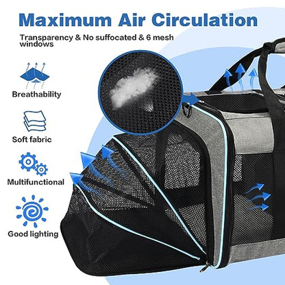 Portable 2-in-1 Pet Carrier,Double Compartment Cat & Dog Carrier for 2 Cats,Expandable Medium Dogs Large Cat Carrier with Sturdy Base,Breathable,Good for Traveling Walking Camping（Blue） - color: Blue