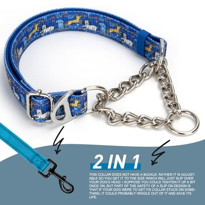 Reflective Martingale Dog Collar - Cartoon Pattern Adjustable No-Pull Training Collar with Safe Choke Chain Design for Medium, Large & XL Dogs(Cartoon L) - color: 11, size: L(Neck15"-22")