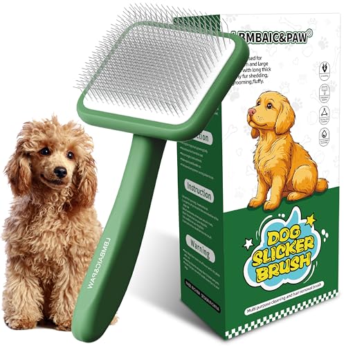 Dog Brushes for Poodle,Doodle,Bernedoodle,Chow Chow Best Slicker Brush for Thick Long Curly Hair Deshedding,Detangles,Fluffy,Grooming,Remove Loose Hair Long Pin Slicker Brush.Wood body(Large) - color: Green