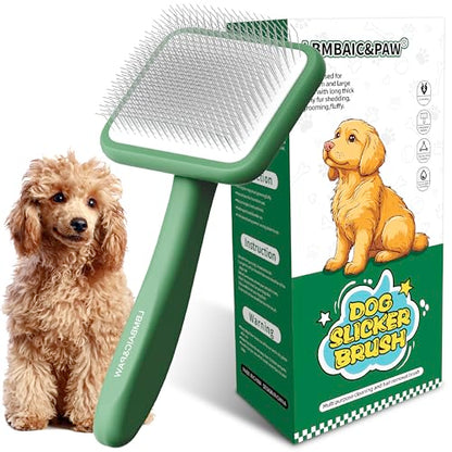 Dog Brushes for Poodle,Doodle,Bernedoodle,Chow Chow Best Slicker Brush for Thick Long Curly Hair Deshedding,Detangles,Fluffy,Grooming,Remove Loose Hair Long Pin Slicker Brush.Wood body(Large) - color: Green