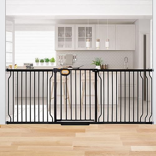 owlie Baby Gate Indoor 75-85 Inch, Extra Wide Safety Gate for Dogs Large Stairway Gate Adjustable Baby Gates Pressure Mount Wide Gate for Pet Stairway Doorway No Drilling Black (30.5'' Tall) - color: Black, size: Wide 75-85''