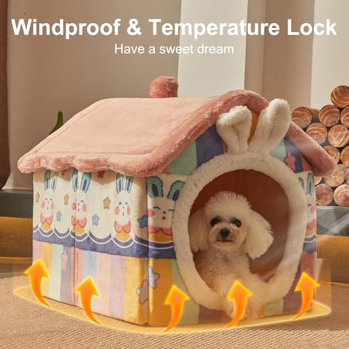 Dog&Cat House Dog&Cat Bed with Cover Cave with Non-Slip Bottom. (Rainbow, Medium) - color: Rainbow, size: Medium