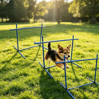 2.6 FT Dog Agility Jumps Adjustable Dog Jump Hurdles & Weave Poles | Dog Agility Jumping Hurdles Complete Obstacle Course Gear for Indoor/Outdoor Use & Daily Agility Training