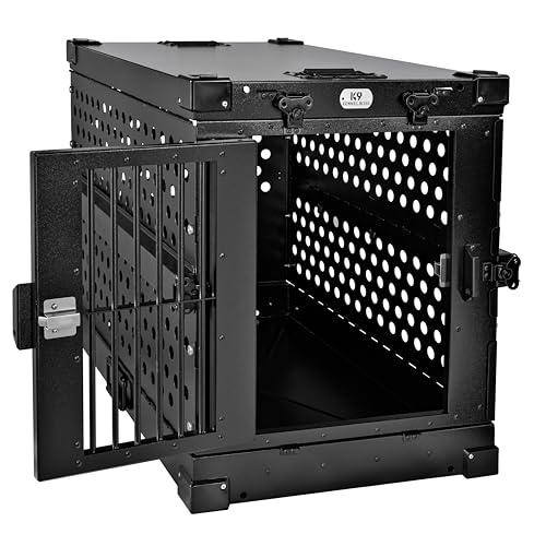 K9 Kennel Boss Aluminum Collapsible Dog Crate, Heavy Duty Folding Kennel - Medium (Black) - color: Black, size: 34.6"L x 25.2"W x 28.9"H