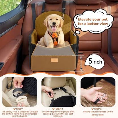 Dog Car Seat for Medium/Small Dogs, Dog Booster Car Seat, Pet Booster Seats Up to 40lbs with Waterproof Layer, 3 Storage Pockets and Safety Belt (Black/Brown) - color: Black/Brown