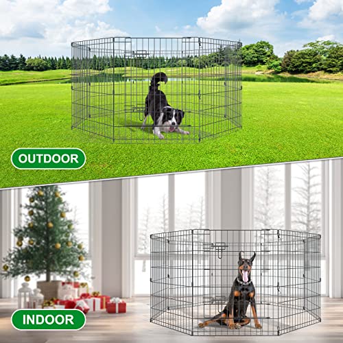 Artmalle Dog Playpen 30 Inch, Foldable Metal Puppy Exercise Pen with Door, 8 Panels Indoor Outdoor Pet Fence, Portable Dog Pen for Small Dogs, Cats, Rabbits, Ducks, Black - style: 24'' x 30'' x 8PCS