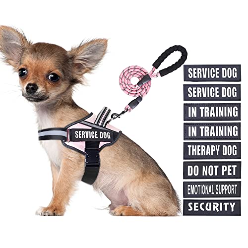 Service Dog Vest Harness and Leash Set, Animire in Training Dog Harness with 10 Dog Patches, Reflective Dog Leash with Soft Padded Handle for Small, Medium, Large, and Extra-Large Dogs(Pink,S) - color: Pink, size: S