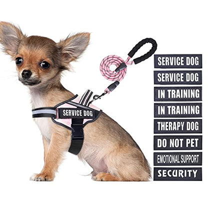 Service Dog Vest Harness and Leash Set, Animire in Training Dog Harness with 10 Dog Patches, Reflective Dog Leash with Soft Padded Handle for Small, Medium, Large, and Extra-Large Dogs(Pink,S) - color: Pink, size: S