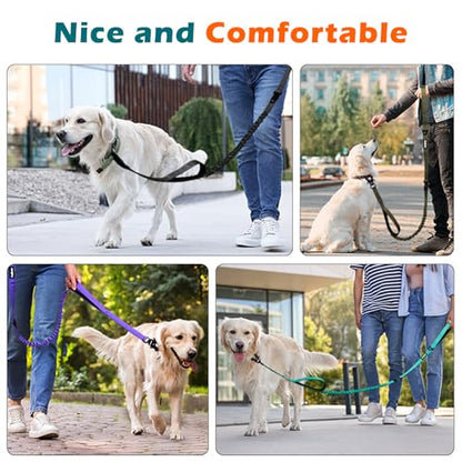 PetBonus Heavy Duty Tactical Dog Leash, 5 FT Bungee Shock Absorption Leash with 2 Padded Handles, Quick Release Metal Clip, Car Seatbelt, No Pull Training Lead for Large Medium Dogs (Black) - color: Black