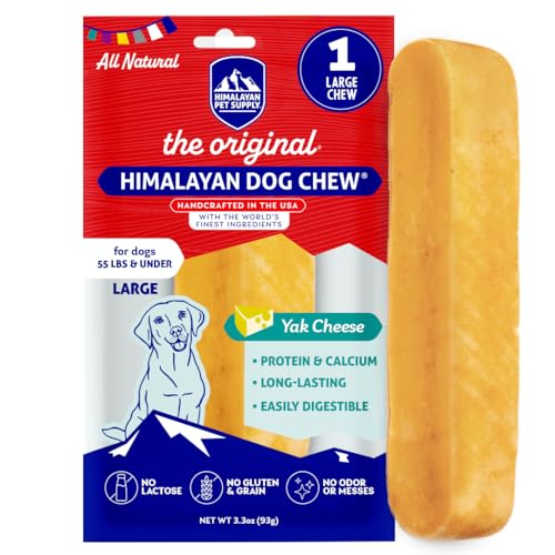 Himalayan Dog Chew Original Yak Cheese Chew, 1 Large Stick, 3.3 oz, Gluten Free, Healthy Treats, Grain & Lactose Free 100% Natural, Long Lasting for Dogs Under 55 lbs