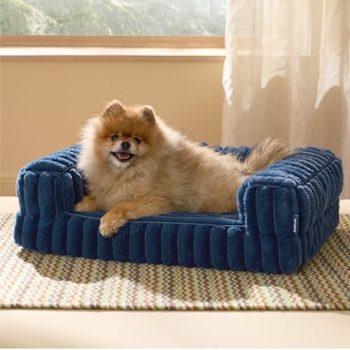 Bedsure ComfyFleece™ Orthopedic Dog Bed for Small Dogs, Waterproof Memory Foam Small Pet Beds with Sides, Non-Slip Bottom and Egg-Crate Foam Medium Dog Couch Sofa with Washable Corduroy Cover, Blue - color: Night Blue, size: 24.0"l X 18.0"w X 6"th