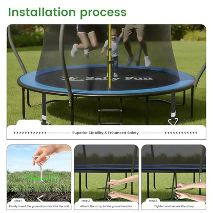 Safly Fun Heavy Duty Trampoline Stakes Anchor Kit, Spiral Ground Anchors with Straps & Installation Tool, Secure for Trampoline, Tent, Canopy, Gazebo, Dog Tie-Out (4-Pack)
