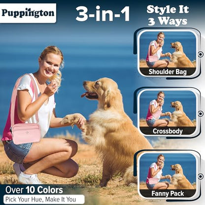 Puppington 3-in-1 Crossbody Dog Walking Bag & Treat Pouch with Matching Planet Safe Poop Bags & Built-In Dispenser - Zippered Pockets (Blush Pink) - color: Blush Pink