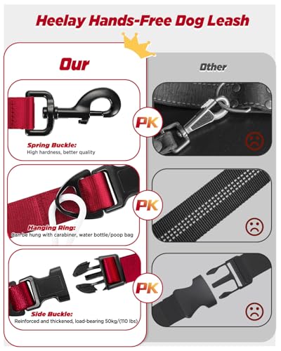 Hands Free Dog Leash, 5.9-8.2ft Multifunctional Crossbody Rope with Explosion-Proof Handle and Adjustable Training Hands Free Leash for Medium Dog Walking Running Hiking Travel Red - color: Red