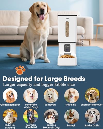 Automatic Dog Feeder Large Breed with Camera - 12L/50 Cups Anti-Clog Dog Food Dispenser for Kibble up to 20mm/0.78 in - WiFi App Scheduling & HD 1080P Camera for Remote Mealtime Check-Ins by Yakry - size: 12L