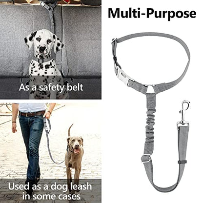 Plutus Pet Dog Seat Belt for Car Headrest, Reflective and Adjustable Restraint with Elastic Bungee for Safety, Vehicle Seatbelt Harness for Small Medium Large Dogs and Cats - color: Gray