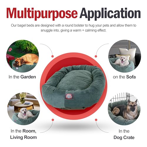 Majestic Pet 40 Inch Micro Velvet Calming Dog Bed Washable – Cozy Soft Round Dog Bed with Spine for Head Support - Fluffy Donut Dog Bed 40x29x9 (inch) – Round Pet Bed Large – Azure - color: Azure