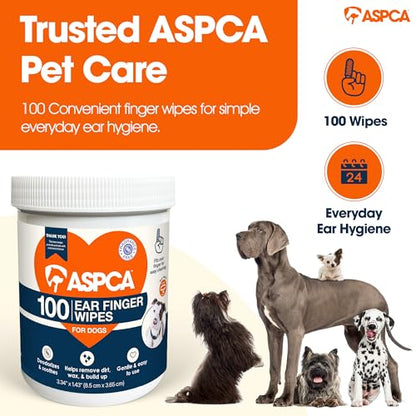 ASPCA Ear Finger Wipes for Dogs – 100 Count Fragrance Free Dog Ear Cleaning Wipes, Helps Remove Dirt, Wax & Buildup, Deodorizes & Soothes, Easy Finger Fit Ear Care for Dogs