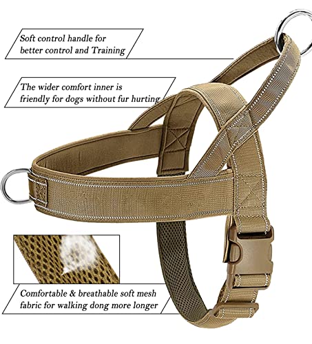 No Pull Dog Harness Brown for Small Medium Large Sized Dog, Reflective Escape Proof Adjustable Dog Harnesses with 2 Patch, M - color: Brown, size: M-Chest size 22-27.5''
