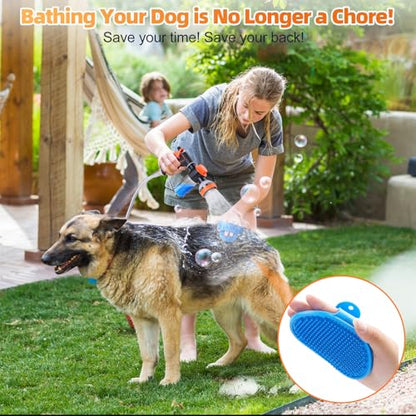 Dog Shower Attachment with Soap Dispenser, Upgraded Dog Wash Hose Attachment for Pet Bathing, High Pressure Foam Sprayer with 10 Spray Modes and Grooming Brush